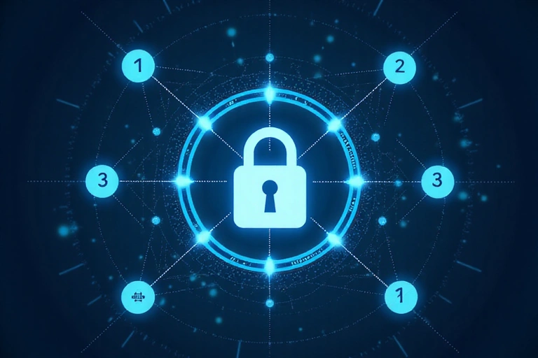 Secure data transfer illustration with padlock and digital connections