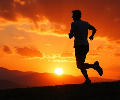 Biegacz na tle zachodzącego słońca